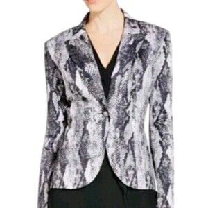 St. John Blazer Jacket Women's Size 10 Black White Mica Multi Snake Print Cotton